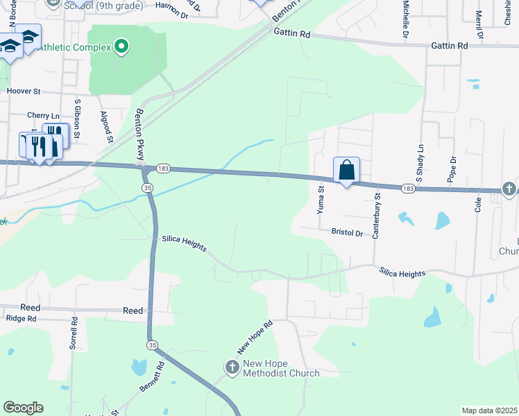 map of restaurants, bars, coffee shops, grocery stores, and more near 807 Nelson Court in Benton