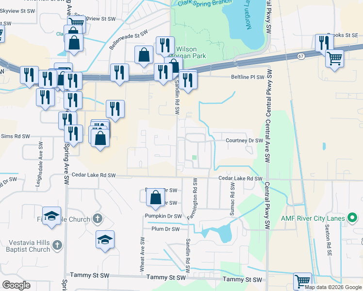 map of restaurants, bars, coffee shops, grocery stores, and more near 429 Courtney Drive Southwest in Decatur
