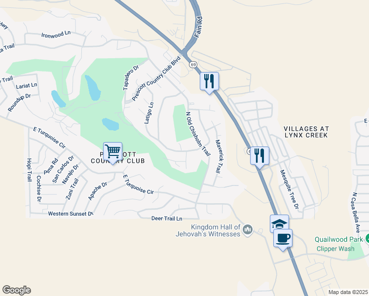 map of restaurants, bars, coffee shops, grocery stores, and more near 880 Cowboy Circle in Yavapai County