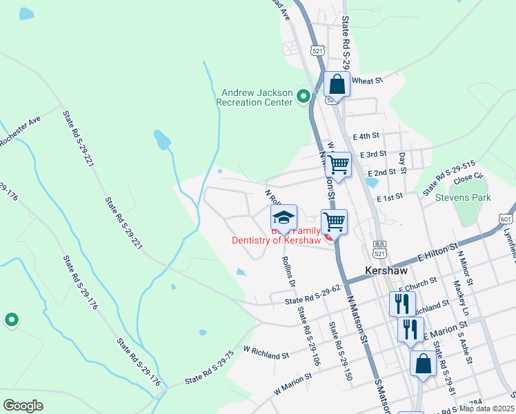 map of restaurants, bars, coffee shops, grocery stores, and more near 118 State Road S-29-522 in Kershaw