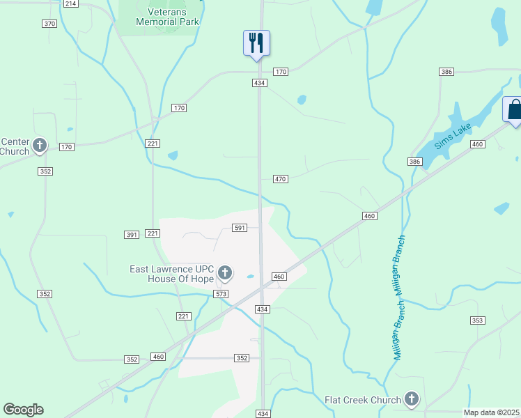 map of restaurants, bars, coffee shops, grocery stores, and more near 5570 County Road 434 in Trinity