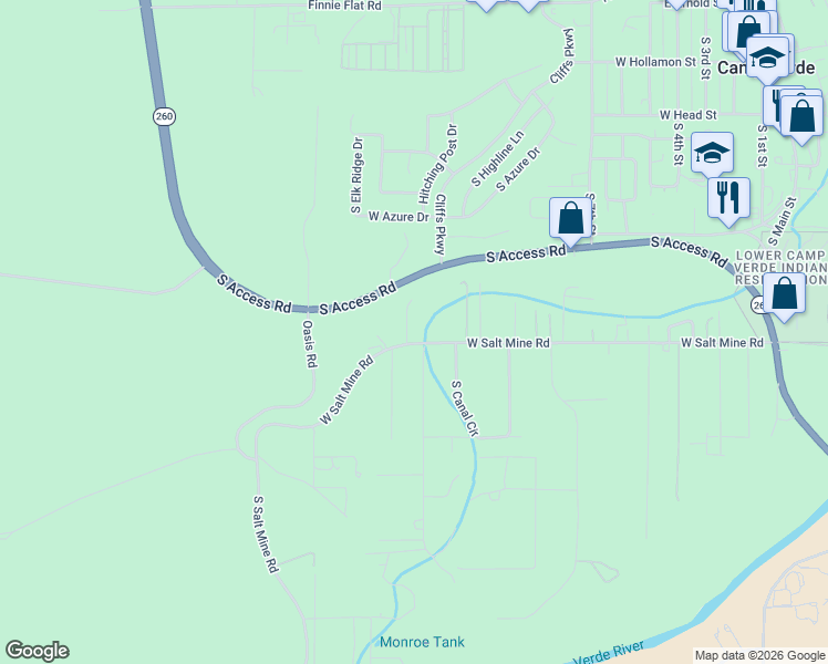 map of restaurants, bars, coffee shops, grocery stores, and more near 788 W Salt Mine Rd in Camp Verde