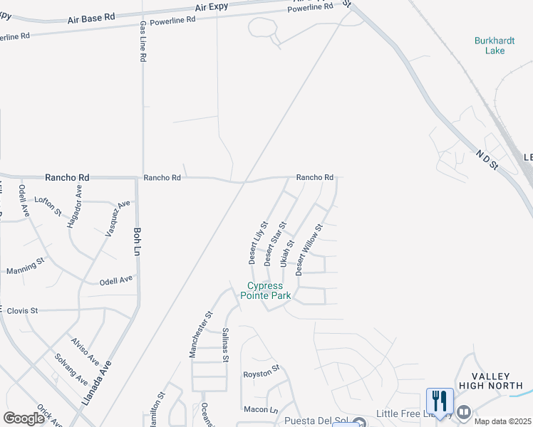 map of restaurants, bars, coffee shops, grocery stores, and more near 16788 Desert Lily Street in Victorville