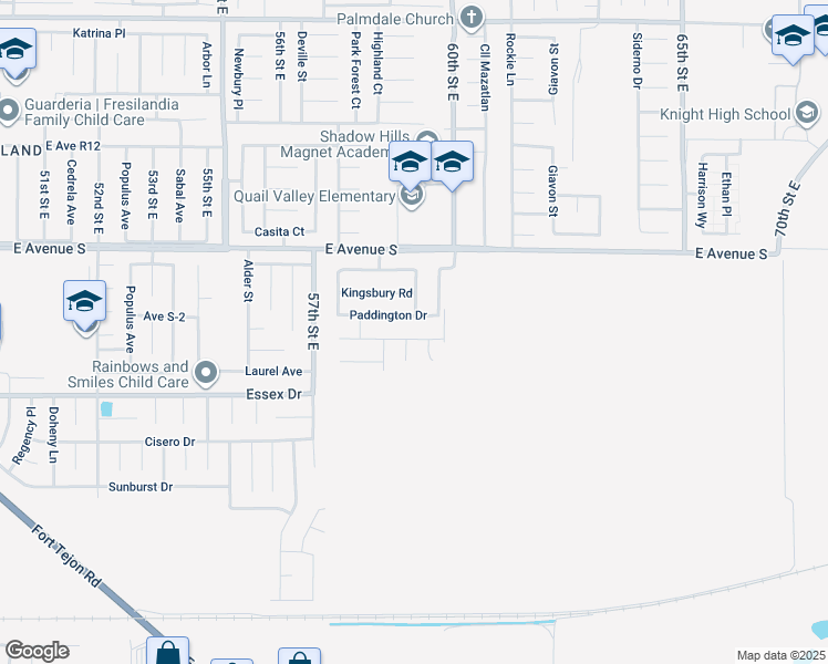map of restaurants, bars, coffee shops, grocery stores, and more near 5825 Finchley Road in Palmdale