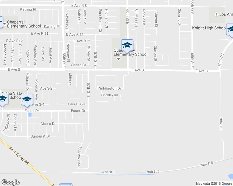 map of restaurants, bars, coffee shops, grocery stores, and more near 5825 Finchley Road in Palmdale