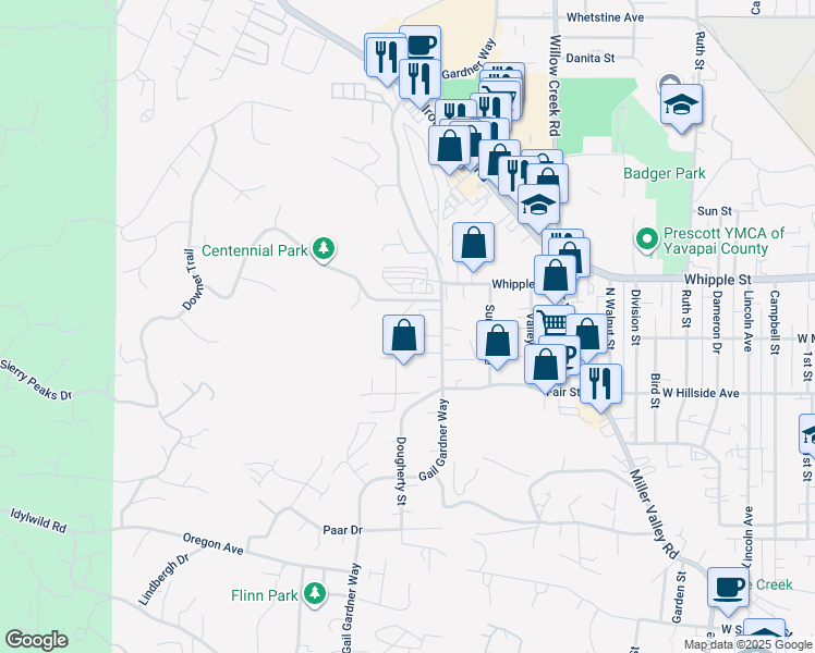 map of restaurants, bars, coffee shops, grocery stores, and more near 861 Dougherty Street in Prescott
