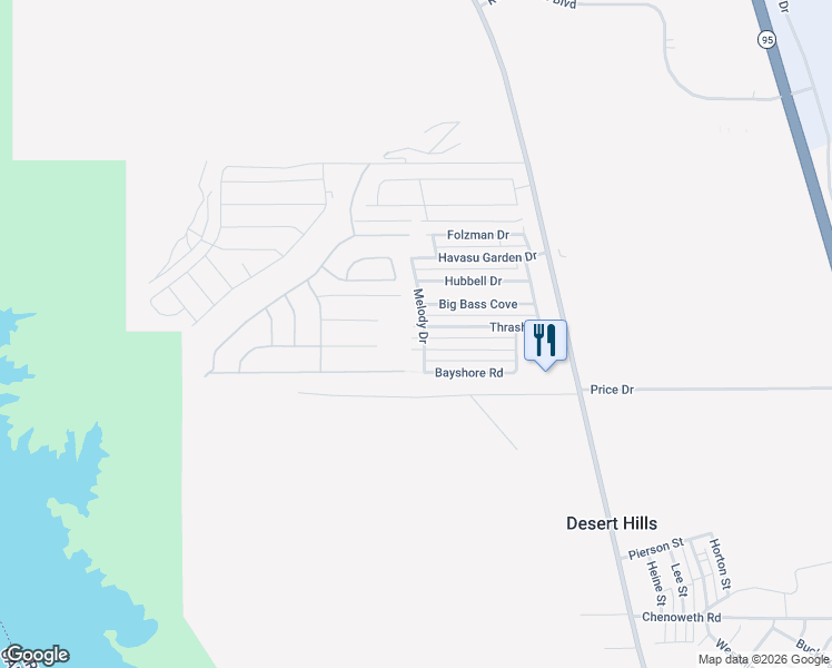 map of restaurants, bars, coffee shops, grocery stores, and more near 1901 Thrasher Drive in Lake Havasu City