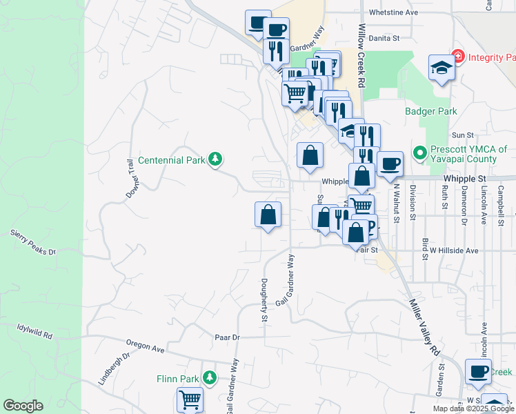 map of restaurants, bars, coffee shops, grocery stores, and more near 861 Dougherty Street in Prescott
