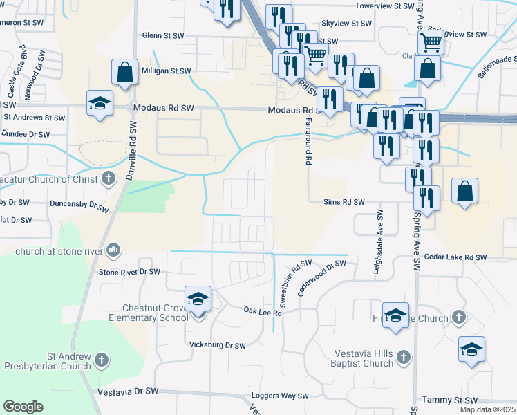 map of restaurants, bars, coffee shops, grocery stores, and more near 2940 McDonald Drive Southwest in Decatur