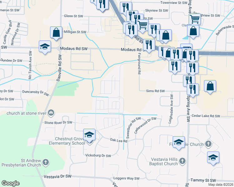 map of restaurants, bars, coffee shops, grocery stores, and more near 2940 McDonald Drive Southwest in Decatur