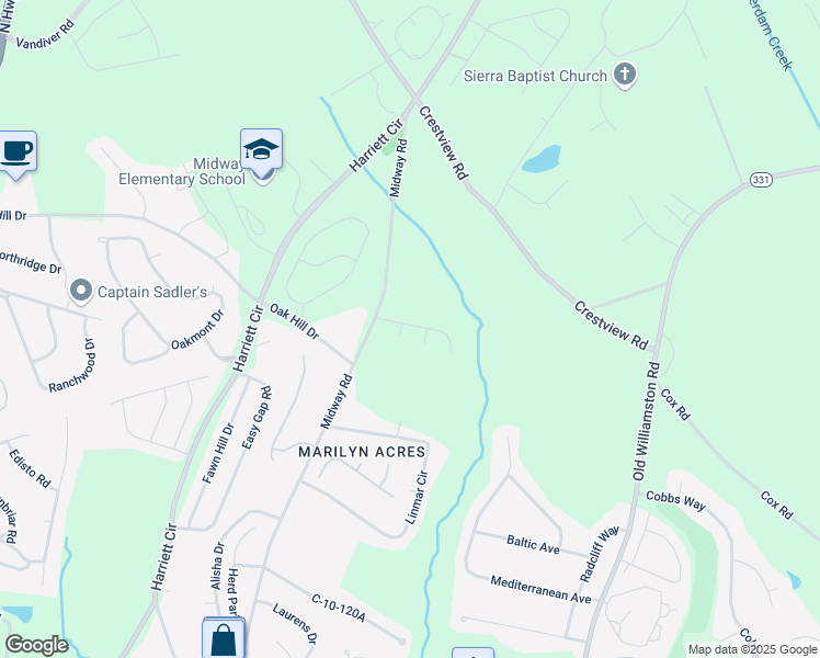 map of restaurants, bars, coffee shops, grocery stores, and more near 25 Ravencrest Drive in Anderson