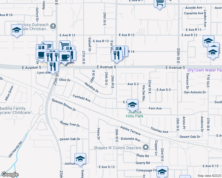 map of restaurants, bars, coffee shops, grocery stores, and more near 37039 29th Place East in Palmdale