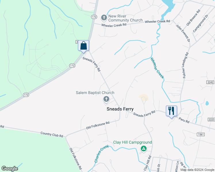 map of restaurants, bars, coffee shops, grocery stores, and more near in Sneads Ferry