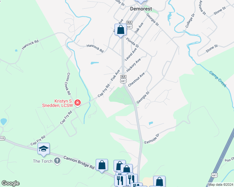 map of restaurants, bars, coffee shops, grocery stores, and more near 245 Demorest Courtyards Drive in Demorest