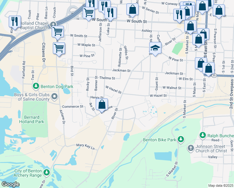 map of restaurants, bars, coffee shops, grocery stores, and more near 910 West Hazel Street in Benton