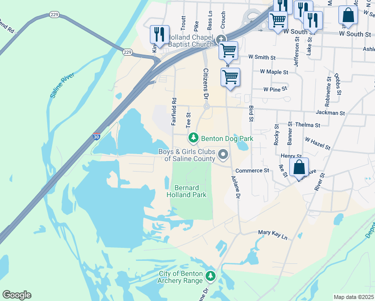 map of restaurants, bars, coffee shops, grocery stores, and more near 924 Fairfield Road in Benton