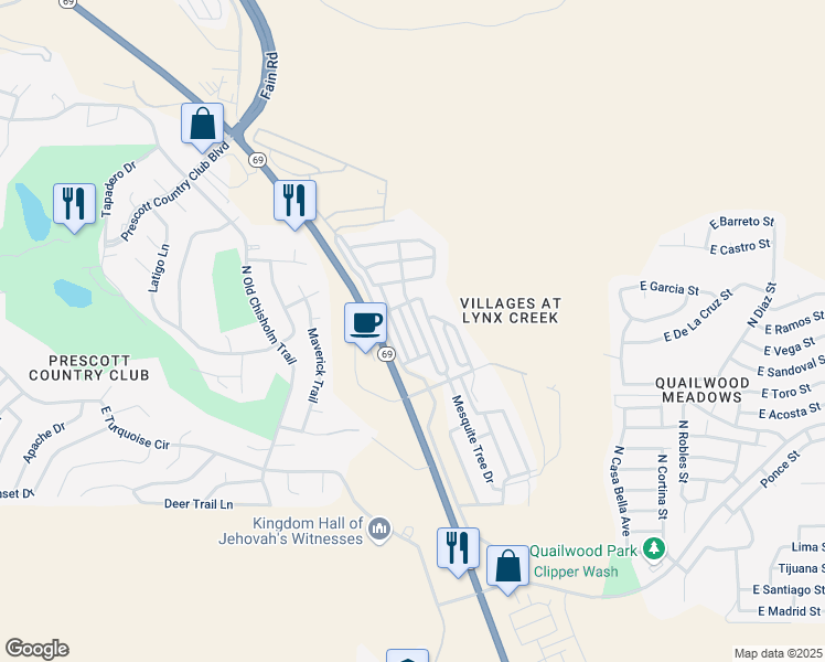 map of restaurants, bars, coffee shops, grocery stores, and more near 890 North Ponderosa Pine Drive in Prescott Valley