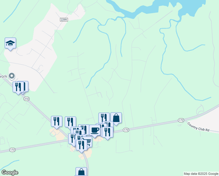 map of restaurants, bars, coffee shops, grocery stores, and more near 415 Ridgeway Drive in Sneads Ferry