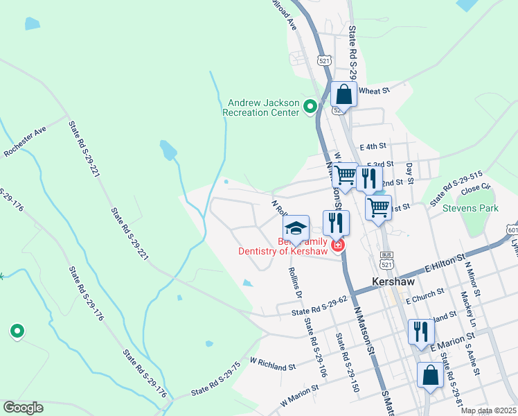 map of restaurants, bars, coffee shops, grocery stores, and more near 118 State Road S-29-522 in Kershaw