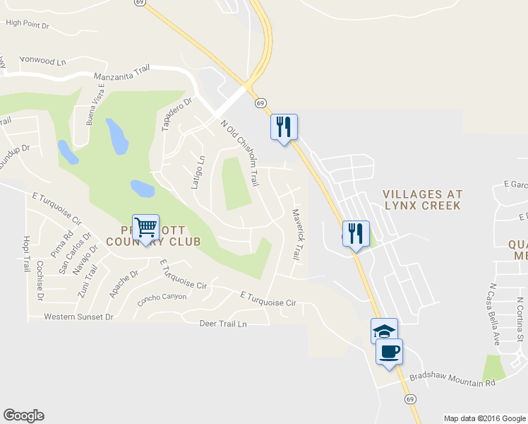 map of restaurants, bars, coffee shops, grocery stores, and more near 894 North Old Chisholm Trail in Yavapai County