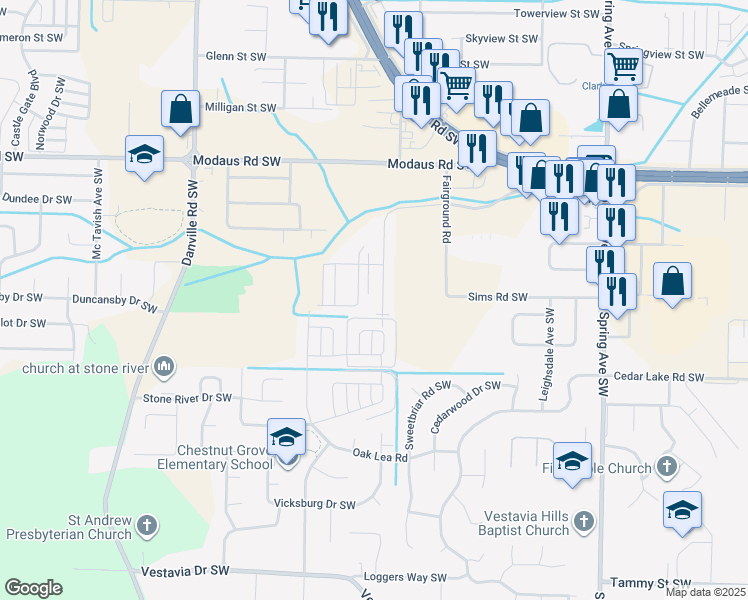 map of restaurants, bars, coffee shops, grocery stores, and more near 2940 McDonald Drive Southwest in Decatur