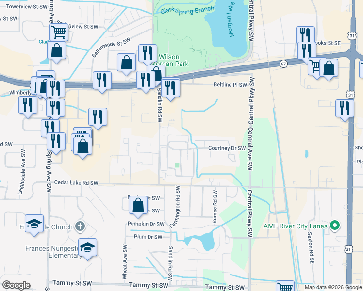 map of restaurants, bars, coffee shops, grocery stores, and more near 403 Bromwich Street Southwest in Decatur