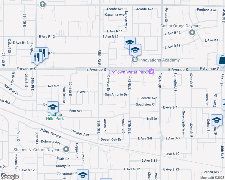 map of restaurants, bars, coffee shops, grocery stores, and more near 3556 Strawberry Court in Palmdale