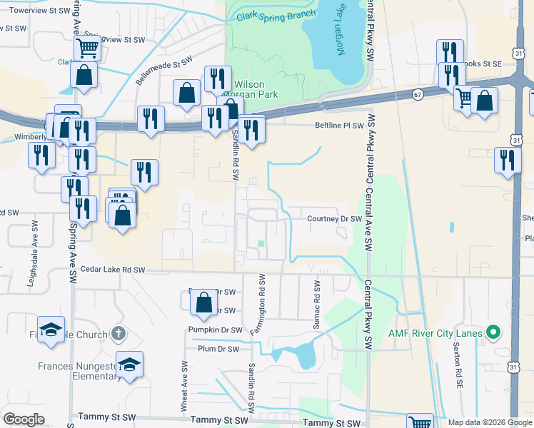 map of restaurants, bars, coffee shops, grocery stores, and more near 403 Bromwich Street Southwest in Decatur
