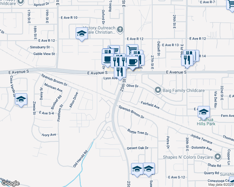 map of restaurants, bars, coffee shops, grocery stores, and more near 37026 Bordeaux Street in Palmdale