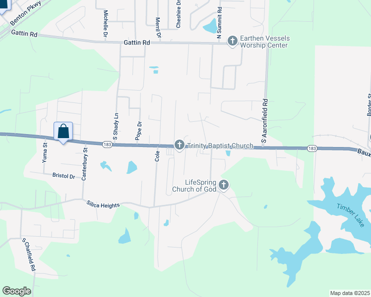 map of restaurants, bars, coffee shops, grocery stores, and more near 715 Huckaby Lane in Benton