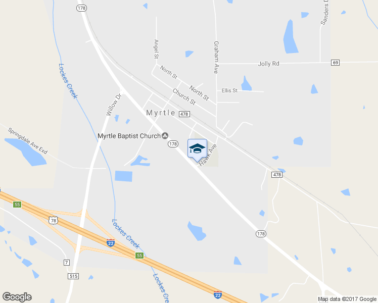 map of restaurants, bars, coffee shops, grocery stores, and more near 1015 Meggison Lane in Myrtle