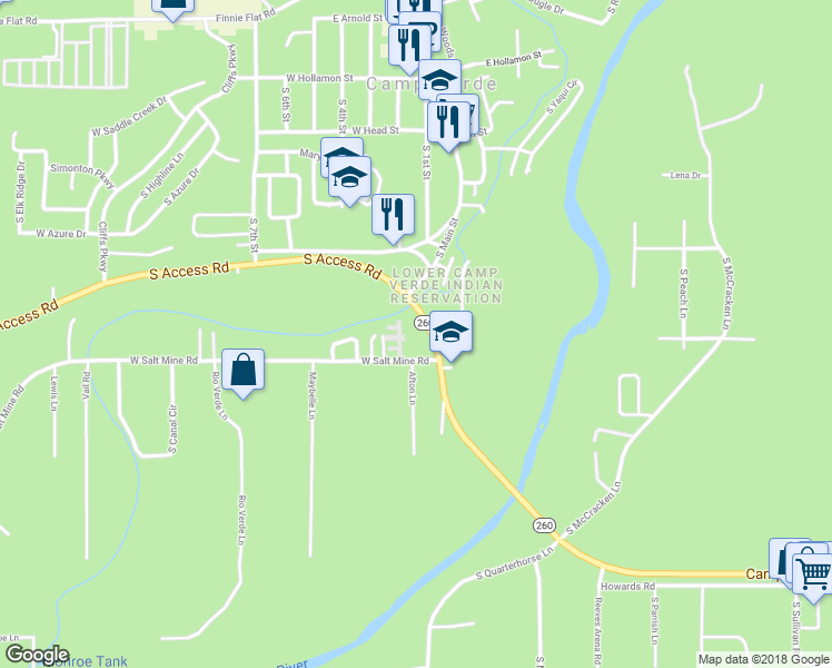 map of restaurants, bars, coffee shops, grocery stores, and more near 15 Arizona 260 in Camp Verde