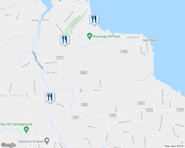 map of restaurants, bars, coffee shops, grocery stores, and more near 141 Lawndale Lane in Sneads Ferry