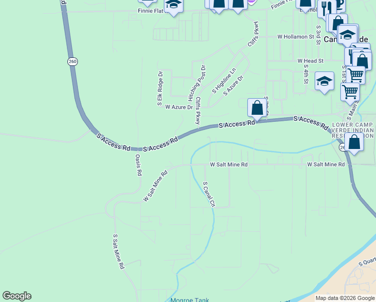 map of restaurants, bars, coffee shops, grocery stores, and more near 788 W Salt Mine Rd in Camp Verde