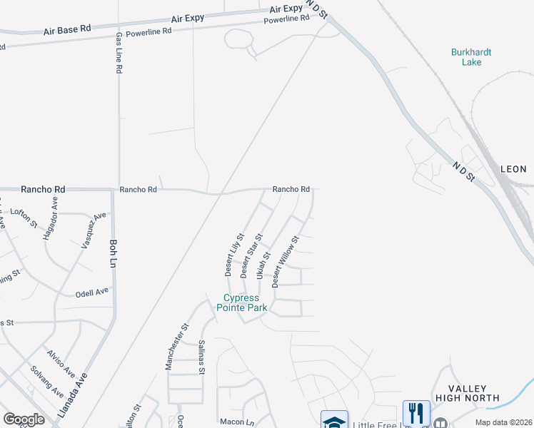 map of restaurants, bars, coffee shops, grocery stores, and more near 16846 Desert Star Street in Victorville