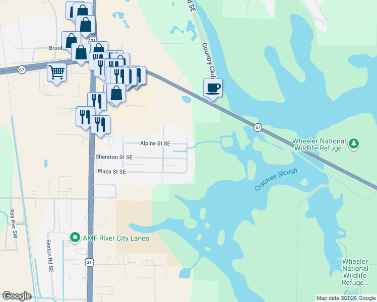 map of restaurants, bars, coffee shops, grocery stores, and more near 1410 Sheraton Street Southeast in Decatur