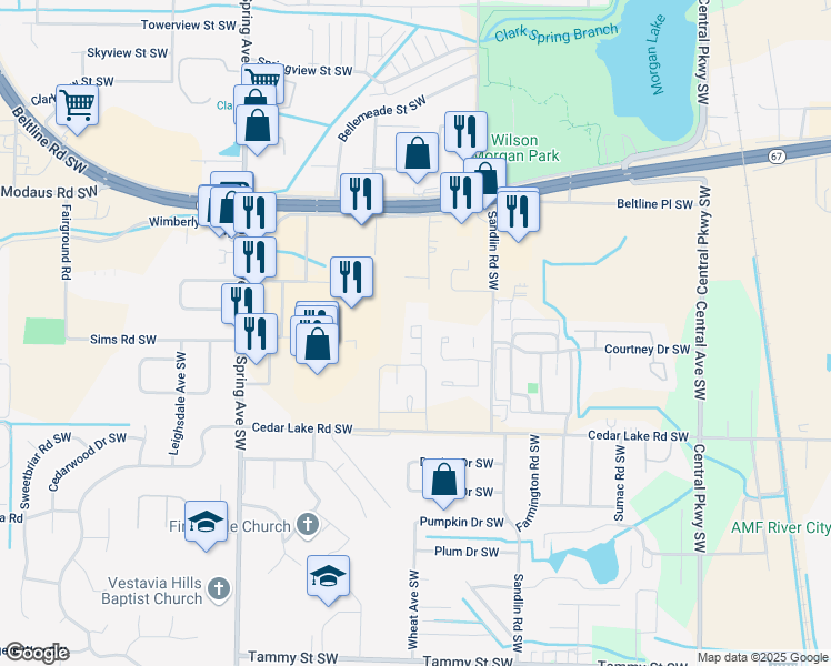 map of restaurants, bars, coffee shops, grocery stores, and more near 700 Cedar Lake Road Southwest in Decatur