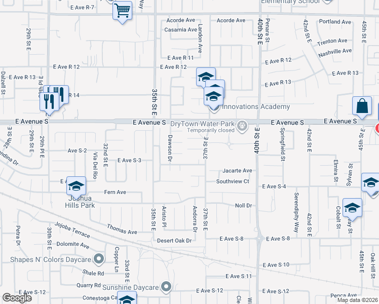 map of restaurants, bars, coffee shops, grocery stores, and more near 3626 Toscany Court in Palmdale