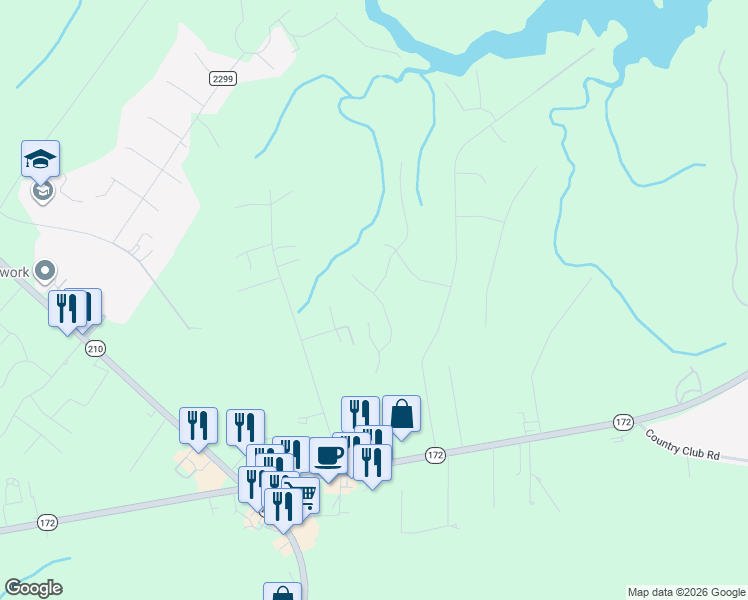 map of restaurants, bars, coffee shops, grocery stores, and more near 170 East Dunn Street in Sneads Ferry
