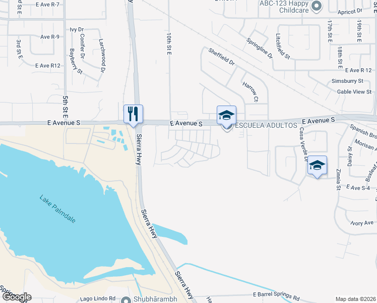 map of restaurants, bars, coffee shops, grocery stores, and more near in Lake Los Angeles