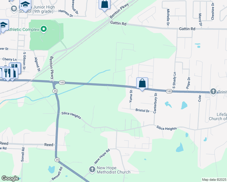 map of restaurants, bars, coffee shops, grocery stores, and more near 807 Nelson Court in Benton