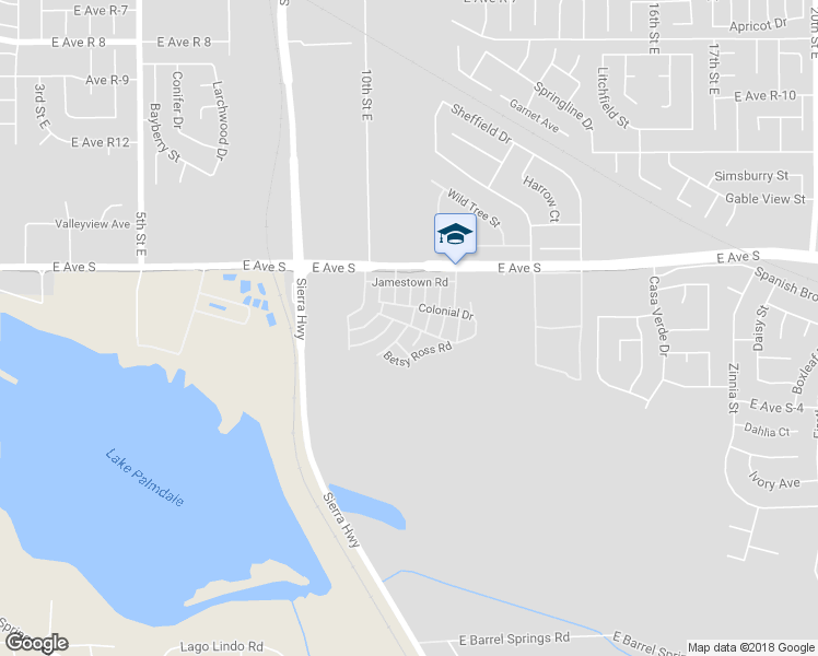 map of restaurants, bars, coffee shops, grocery stores, and more near 1030 East Avenue S in Palmdale