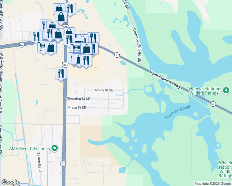 map of restaurants, bars, coffee shops, grocery stores, and more near 1404 Sheraton Street Southeast in Decatur