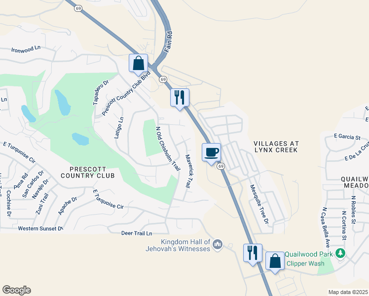 map of restaurants, bars, coffee shops, grocery stores, and more near 902 Maverick Trail in Yavapai County