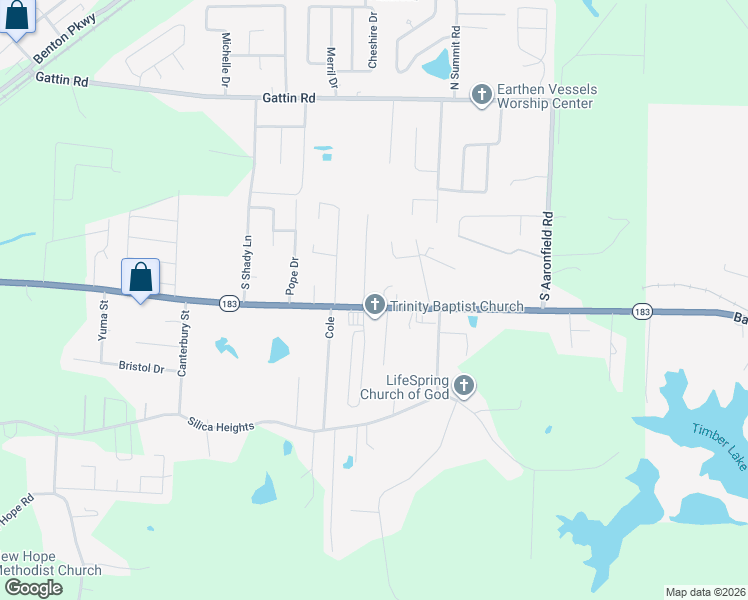 map of restaurants, bars, coffee shops, grocery stores, and more near 715 Huckaby Lane in Benton