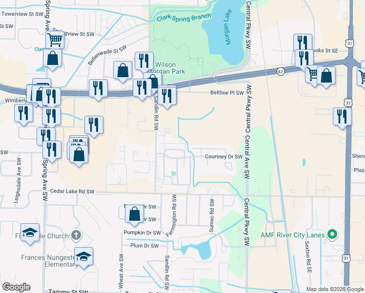 map of restaurants, bars, coffee shops, grocery stores, and more near 403 Bromwich Street Southwest in Decatur