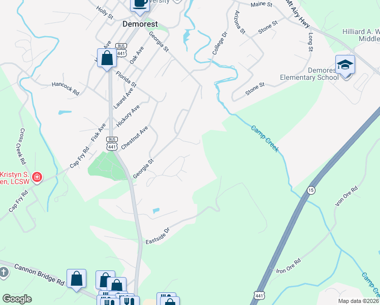 map of restaurants, bars, coffee shops, grocery stores, and more near 111 Brasstown Lane in Demorest