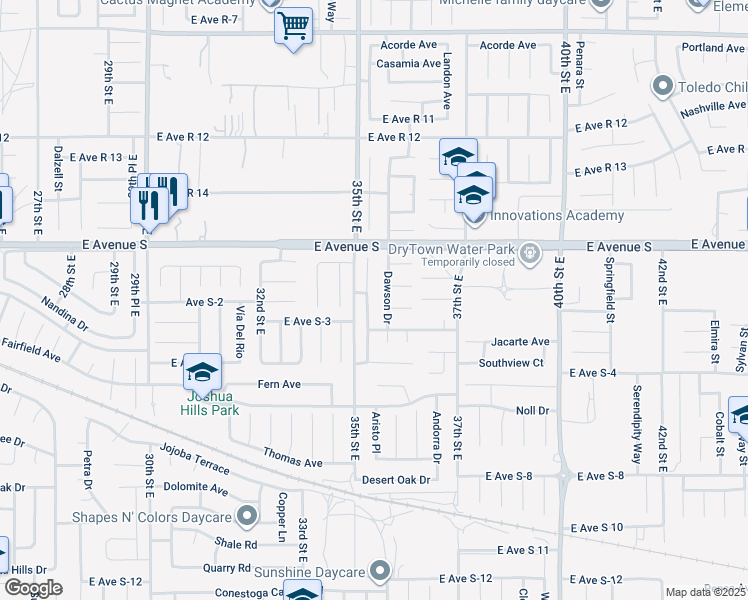 map of restaurants, bars, coffee shops, grocery stores, and more near 37058 Waterman Avenue in Palmdale