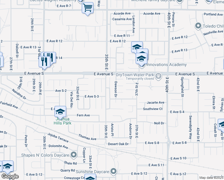 map of restaurants, bars, coffee shops, grocery stores, and more near 37058 Waterman Avenue in Palmdale