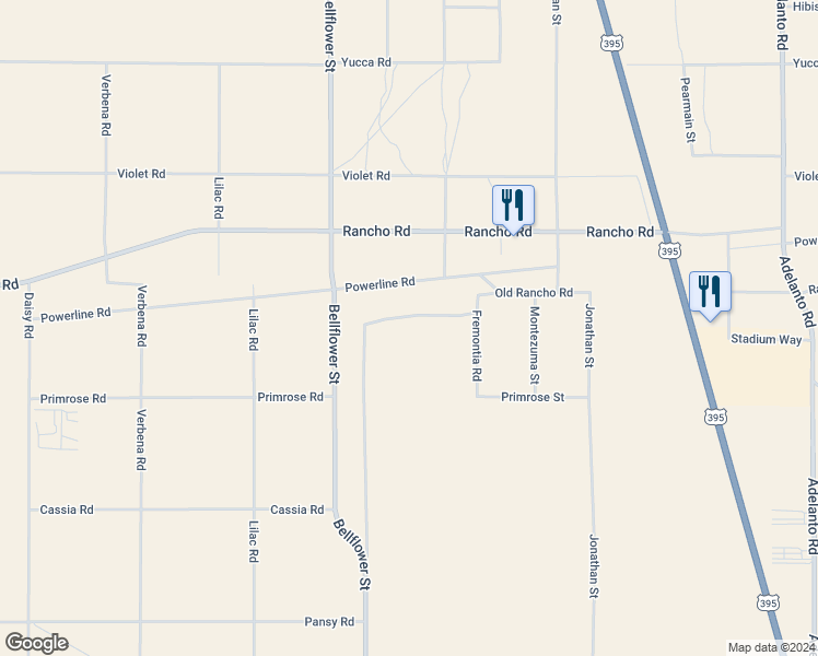 map of restaurants, bars, coffee shops, grocery stores, and more near Sierra Grande Street in Adelanto